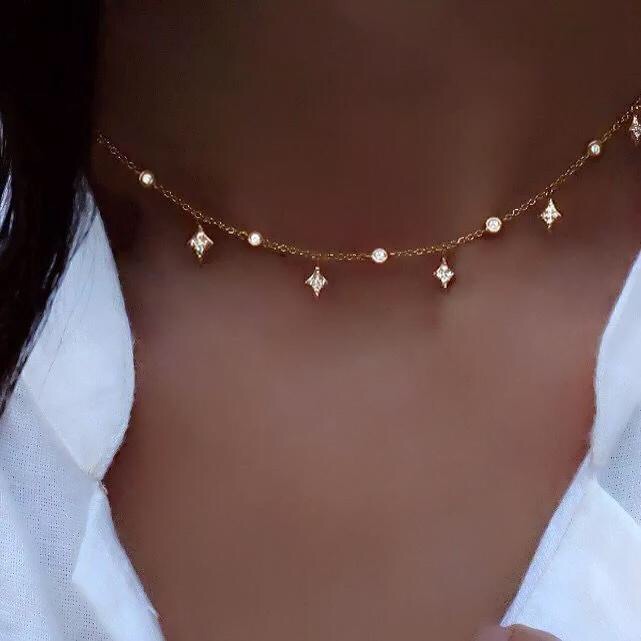 Pave Zirconia Bezel Set Station Drip NecklaceNew